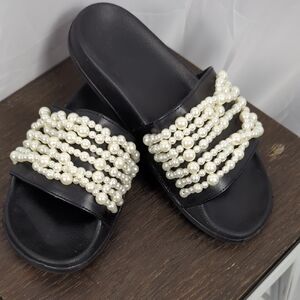 Sugar Black Sandals with Pearl Accents